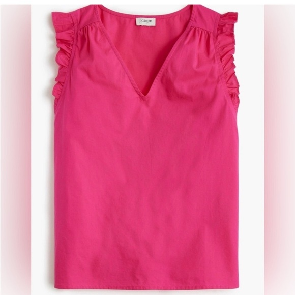 J. Crew Tops - J.Crew Pink Ruffle Sleeve V-Neck Top Size M – Sleeveless Summer Blouse